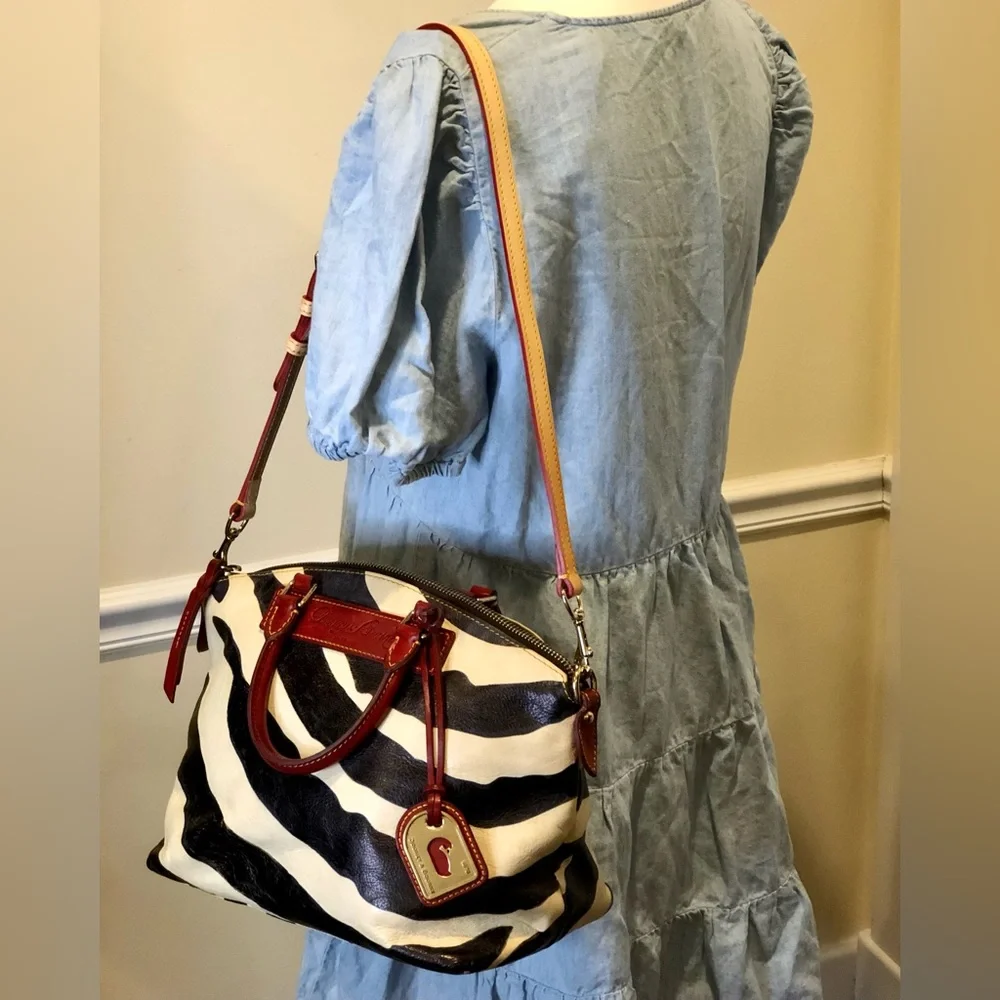 DOONEY & BOURKE Florentine Vacchetta Leather Juliette Zebra Striped Dome Satchel